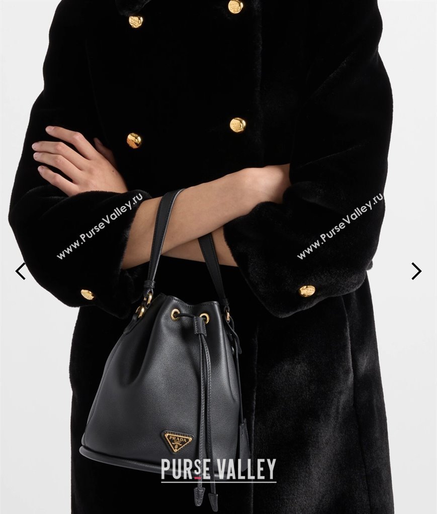 Prada Leather mini bucket bag 1BE067 Black 2025 (YZ-250407038)