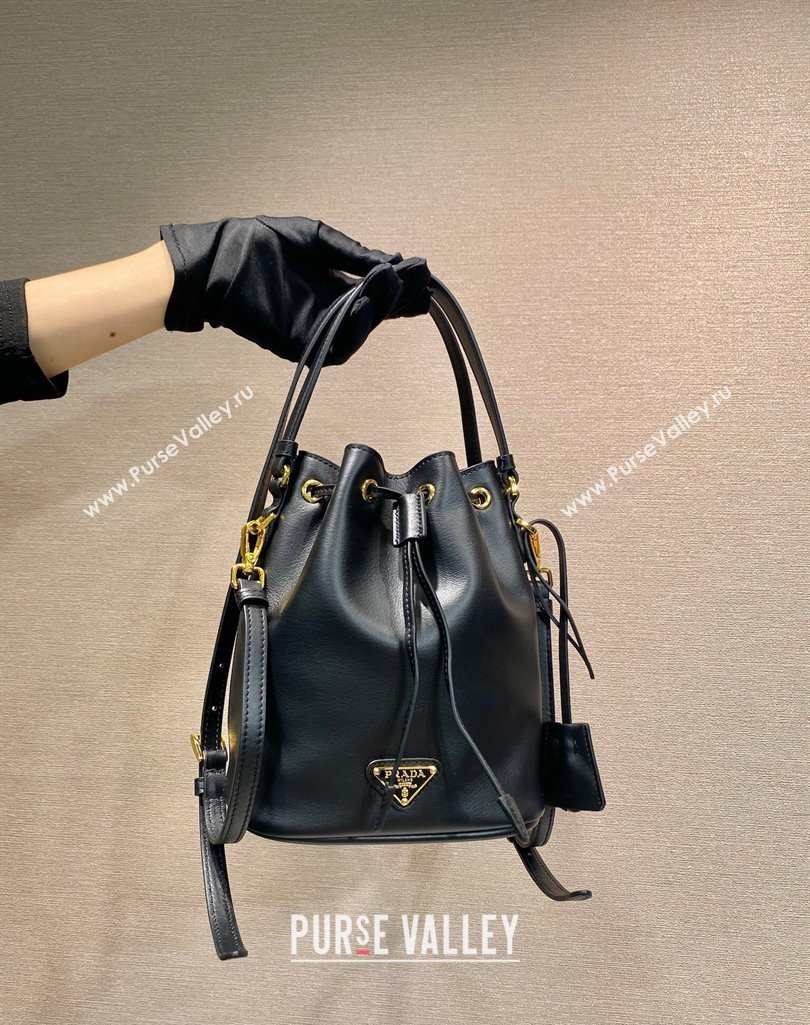 Prada Leather mini bucket bag 1BE067 Black 2025 (YZ-250407038)