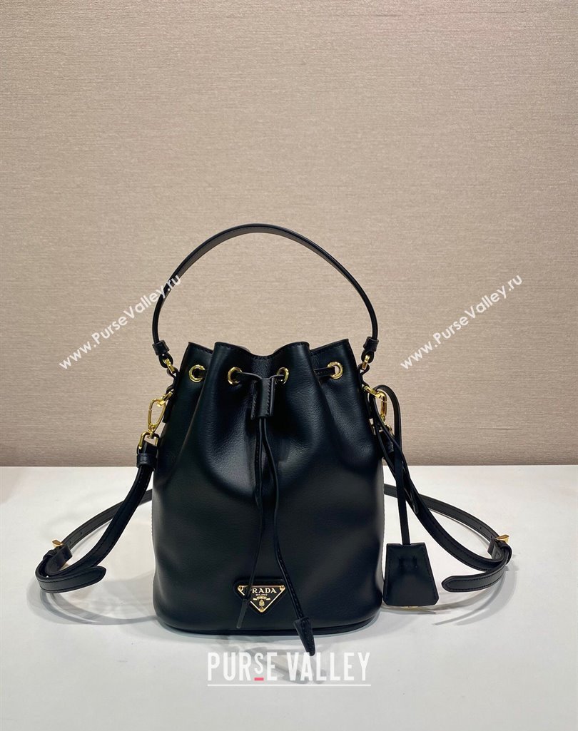 Prada Leather mini bucket bag 1BE067 Black 2025 (YZ-250407038)
