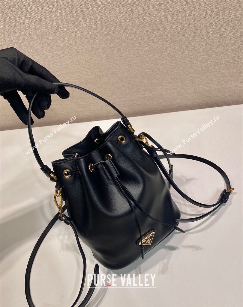 Prada Leather mini bucket bag 1BE067 Black 2025 (YZ-250407038)