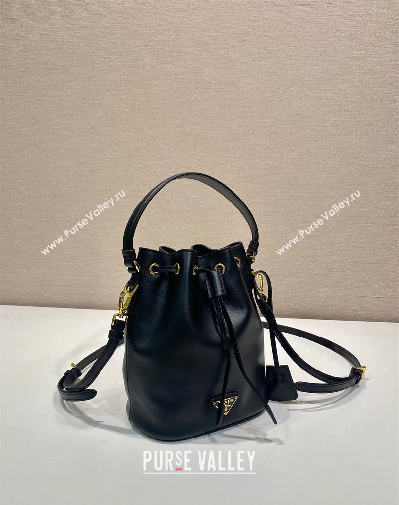 Prada Leather mini bucket bag 1BE067 Black 2025 (YZ-250407038)