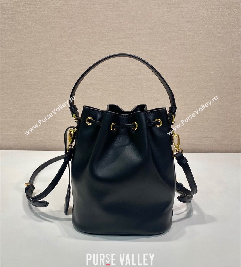 Prada Leather mini bucket bag 1BE067 Black 2025 (YZ-250407038)