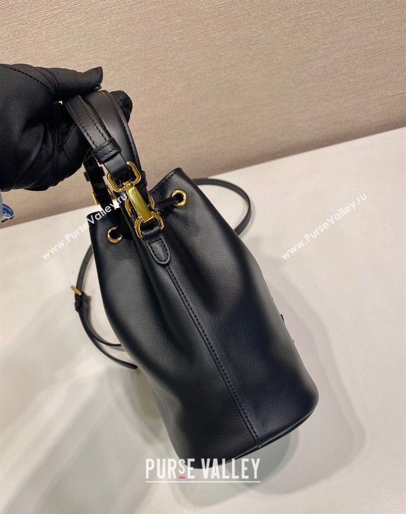 Prada Leather mini bucket bag 1BE067 Black 2025 (YZ-250407038)