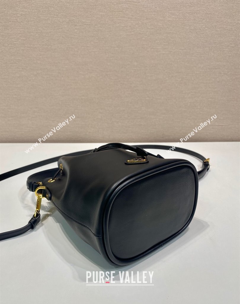 Prada Leather mini bucket bag 1BE067 Black 2025 (YZ-250407038)