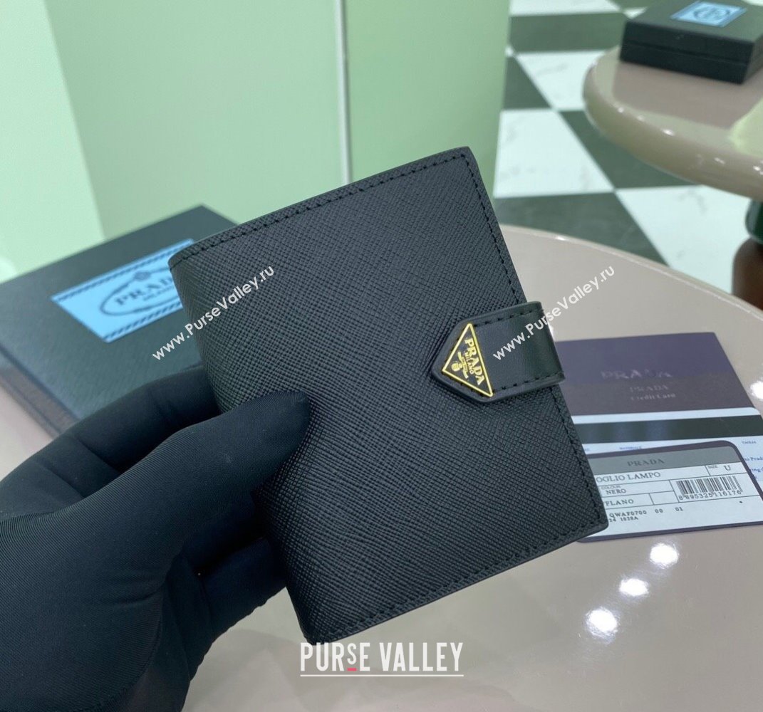 Prada Small Saffiano and smooth leather wallet Black 1MV204 2025 (YZ-250407083)
