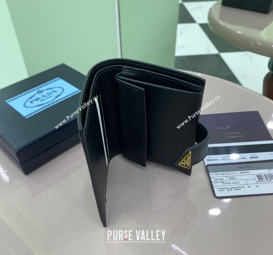 Prada Small Saffiano and smooth leather wallet Black 1MV204 2025 (YZ-250407083)
