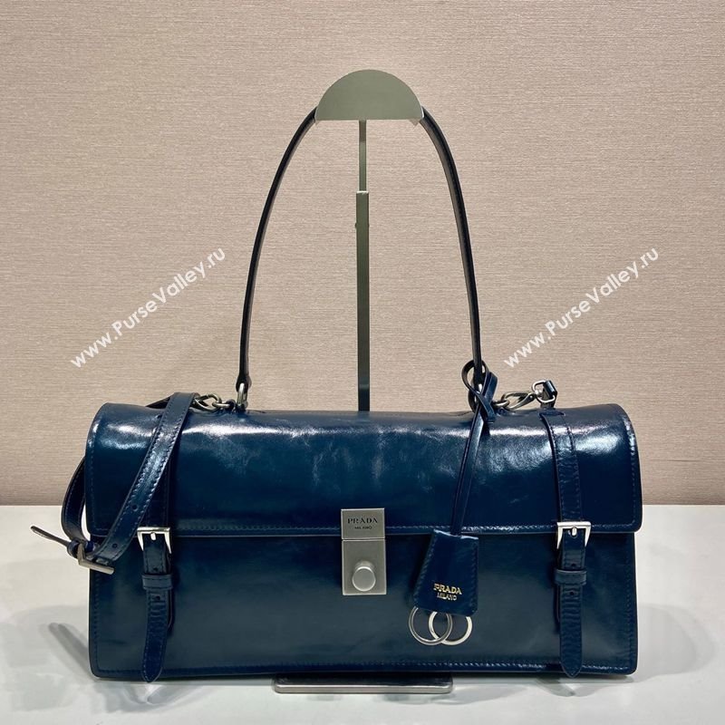 Prada Large leather handbag 1BN024 Dark Blue 2025 (YZ-250407015)