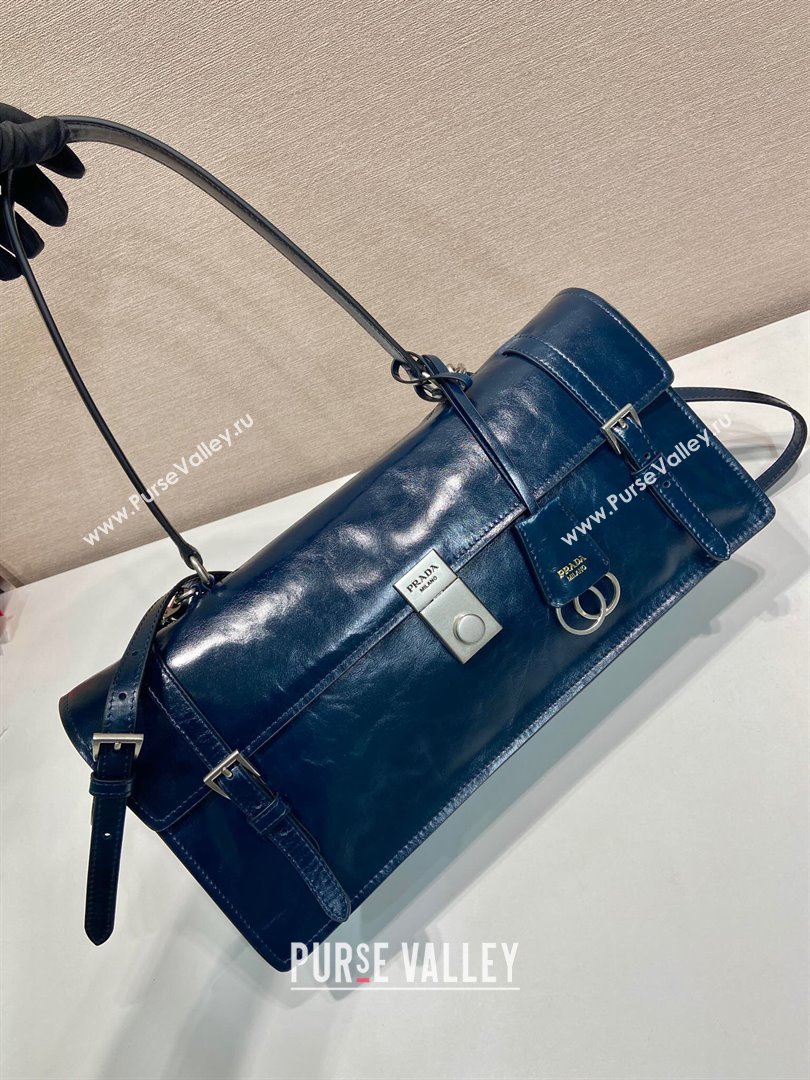Prada Large leather handbag 1BN024 Dark Blue 2025 (YZ-250407015)