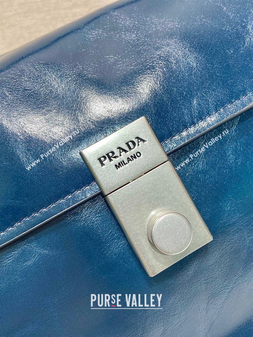 Prada Large leather handbag 1BN024 Dark Blue 2025 (YZ-250407015)
