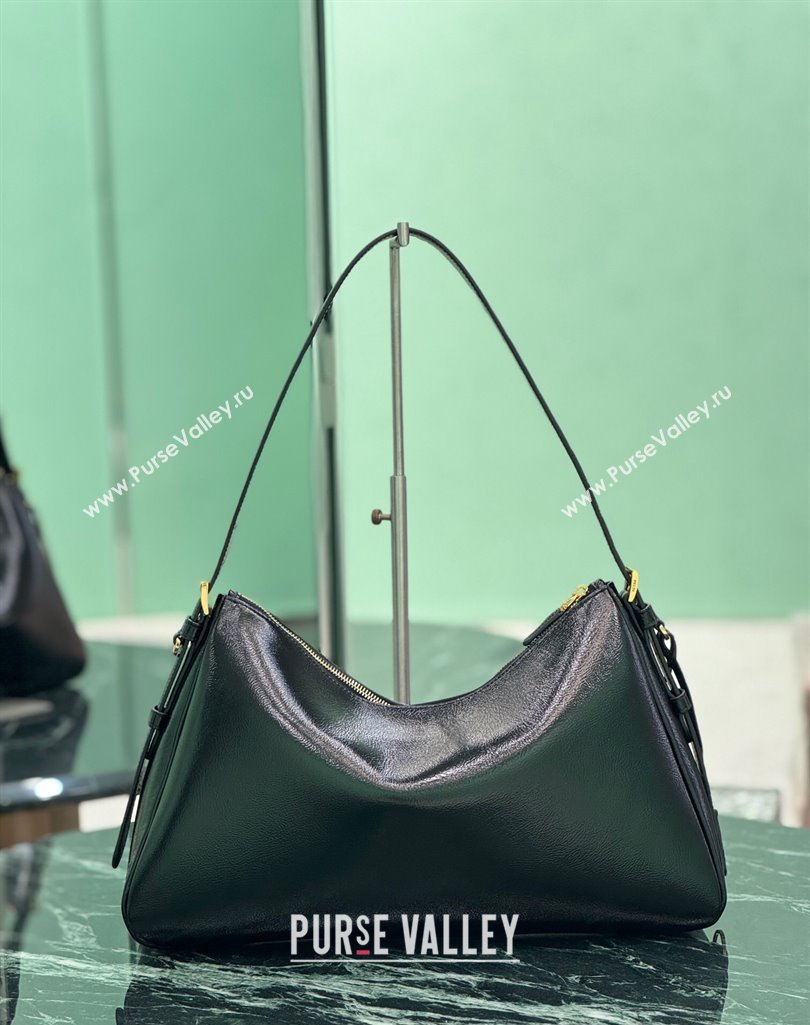 Prada Aimee Hobo Bag in Patent Crinkled Leather 1BC228 Black 2025 (YZ-250407054)
