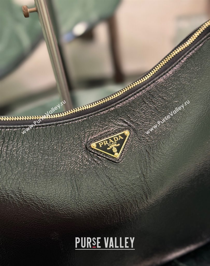 Prada Aimee Hobo Bag in Patent Crinkled Leather 1BC228 Black 2025 (YZ-250407054)