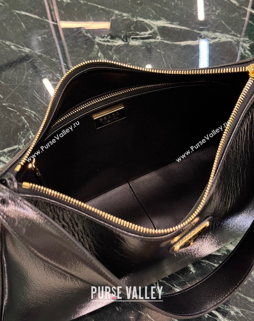 Prada Aimee Hobo Bag in Patent Crinkled Leather 1BC228 Black 2025 (YZ-250407054)