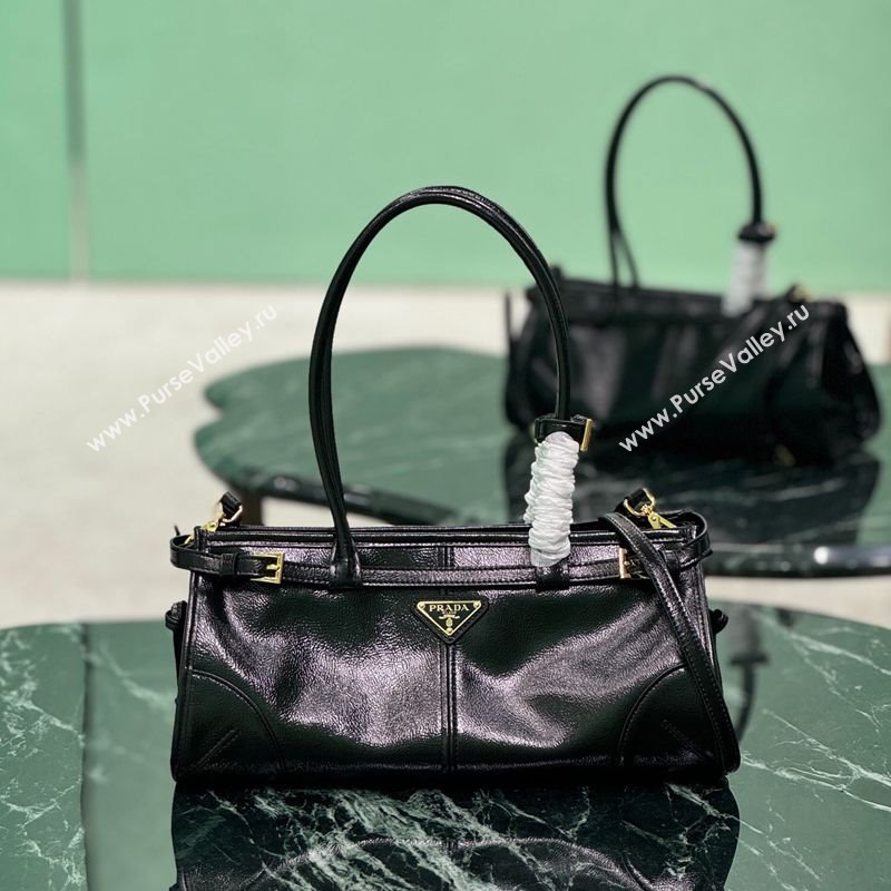 Prada Medium handbag in Patent Crinkled Leather 1BA426 Black 2025 (YZ-250407055)