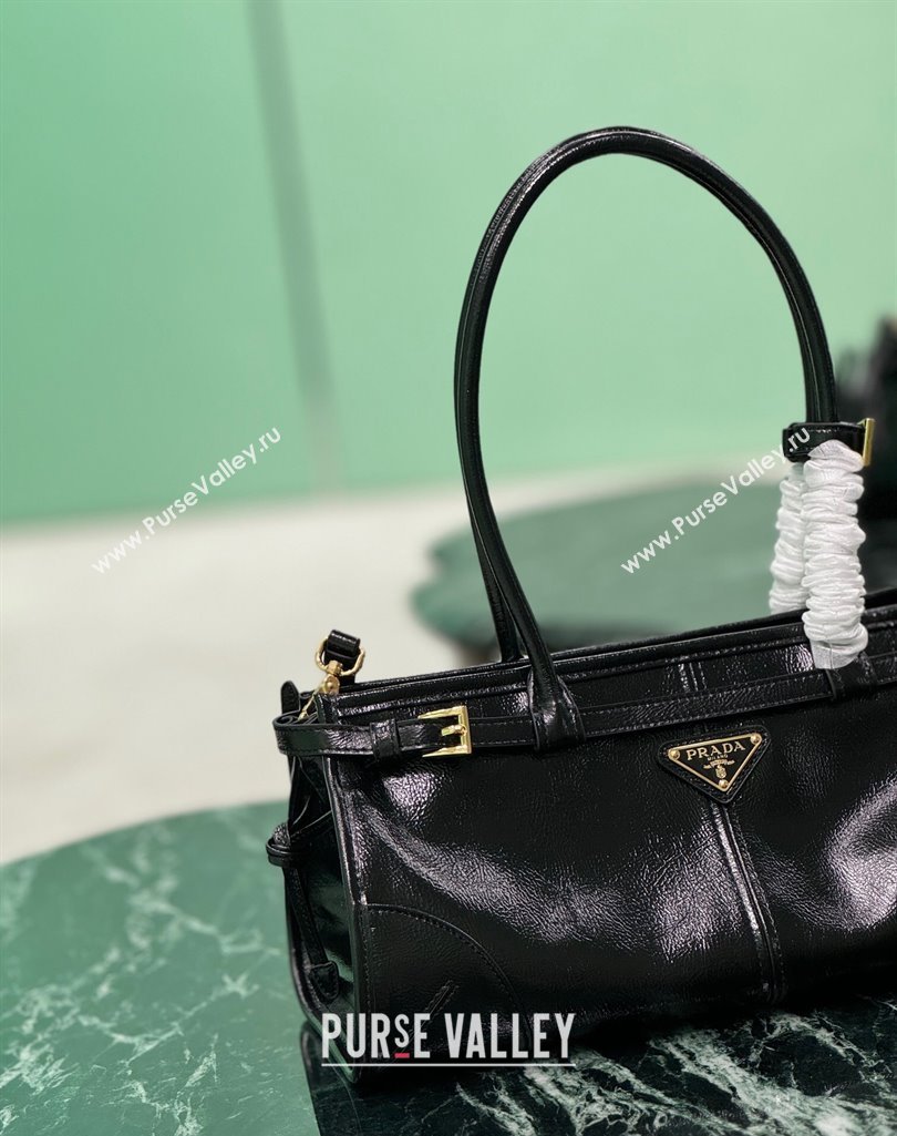 Prada Medium handbag in Patent Crinkled Leather 1BA426 Black 2025 (YZ-250407055)