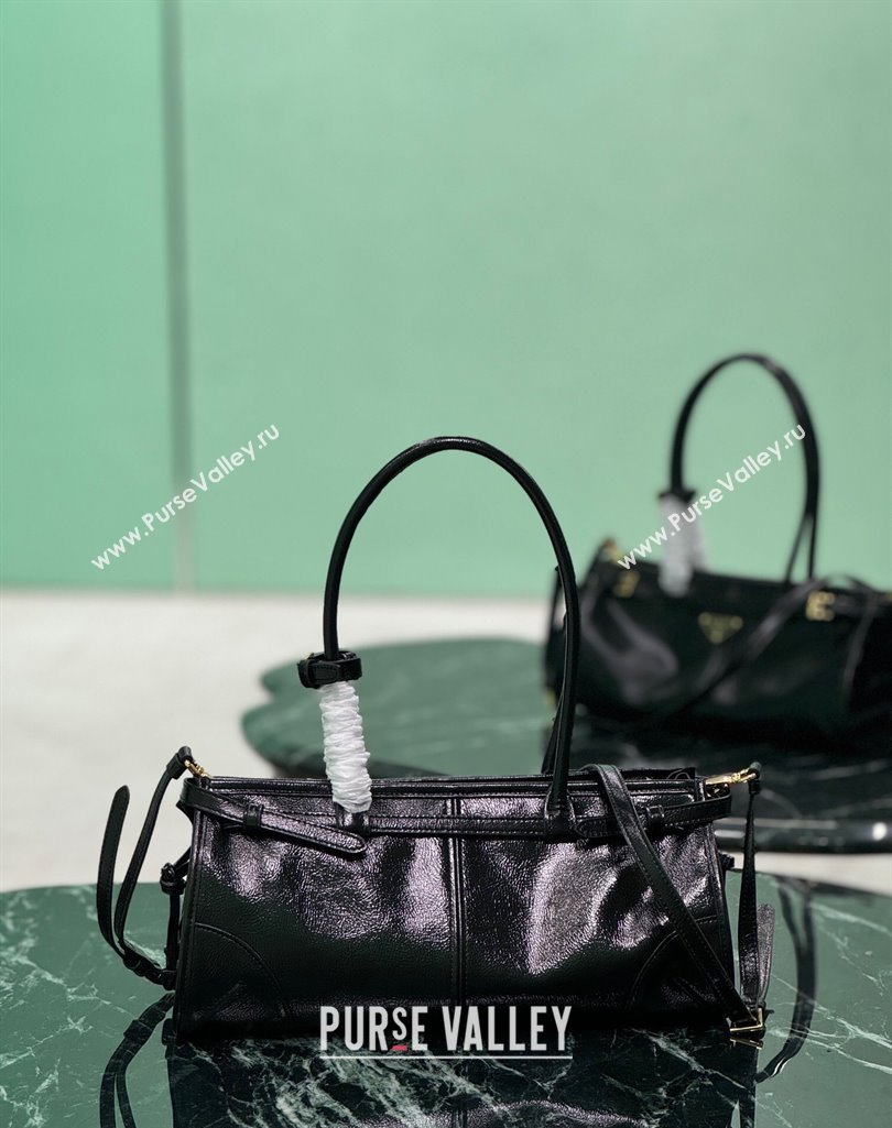 Prada Medium handbag in Patent Crinkled Leather 1BA426 Black 2025 (YZ-250407055)