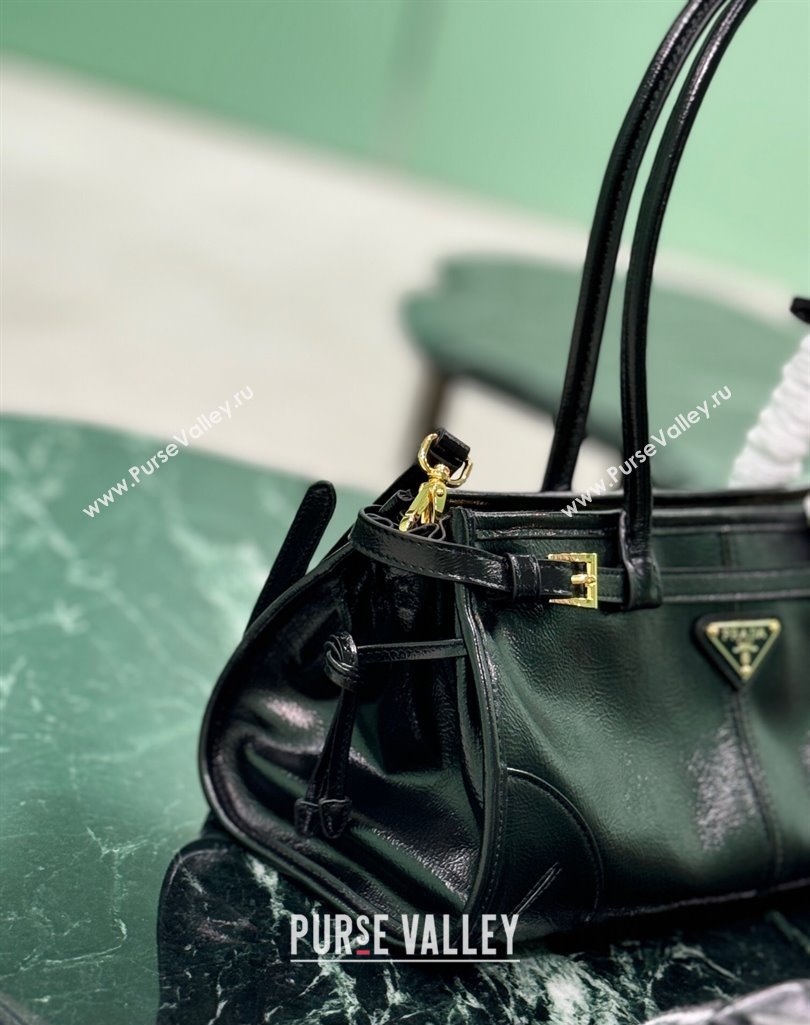 Prada Medium handbag in Patent Crinkled Leather 1BA426 Black 2025 (YZ-250407055)