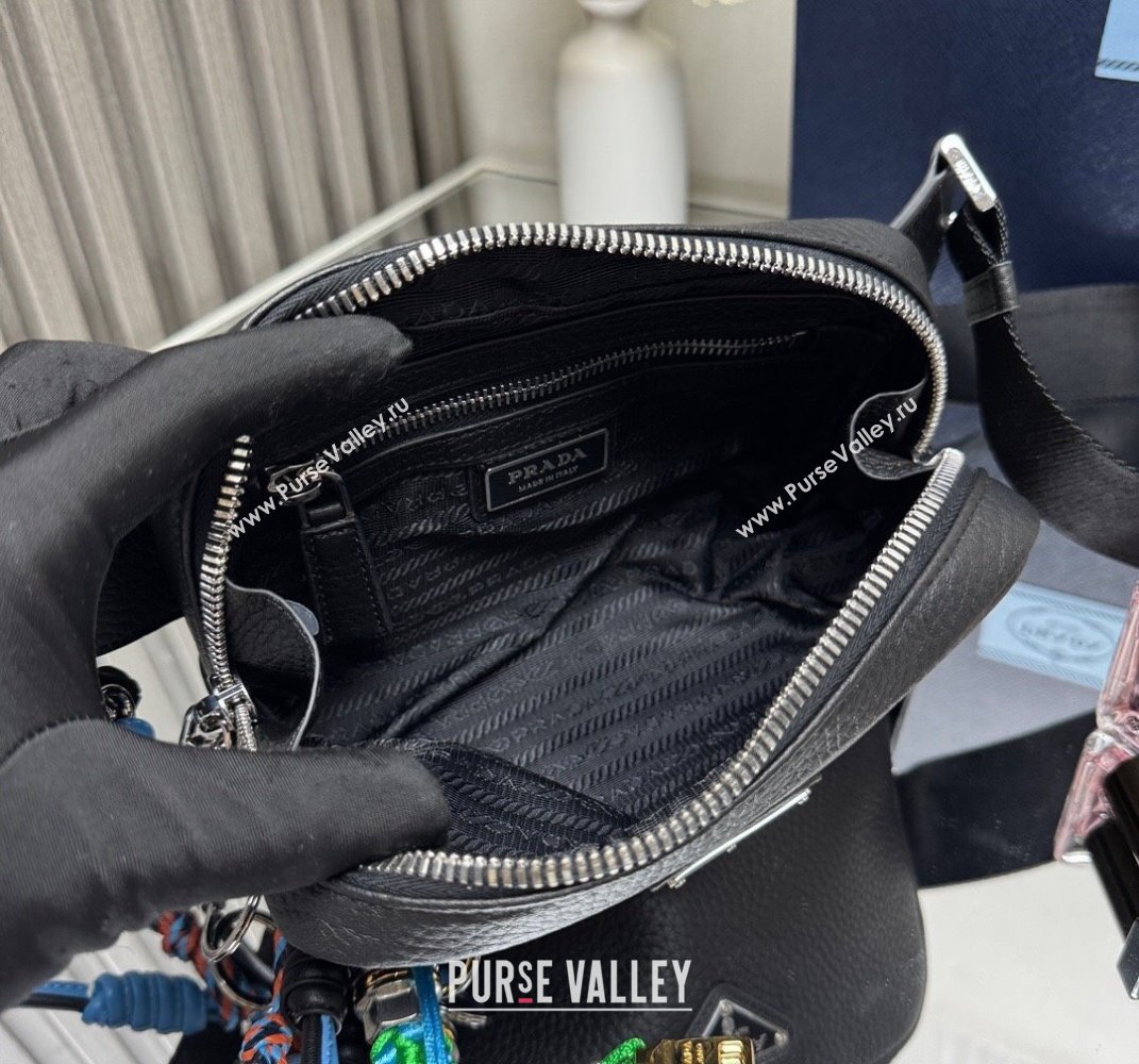 Prada Mens Leather shoulder bag with charm Black 2025 2VH184 (YZ-250407048)