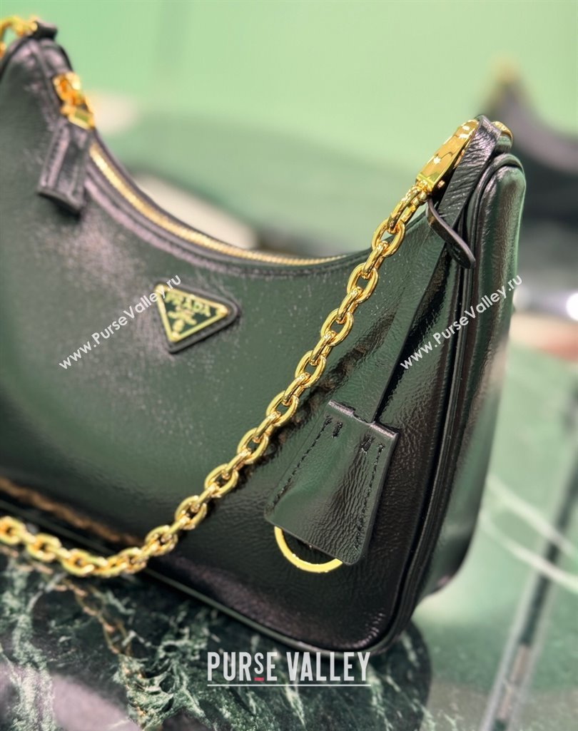 Prada Re-Edition mini Hobo bag in Patent Crinkled Leather Black 2025 1BC204 (YZ-250407056)