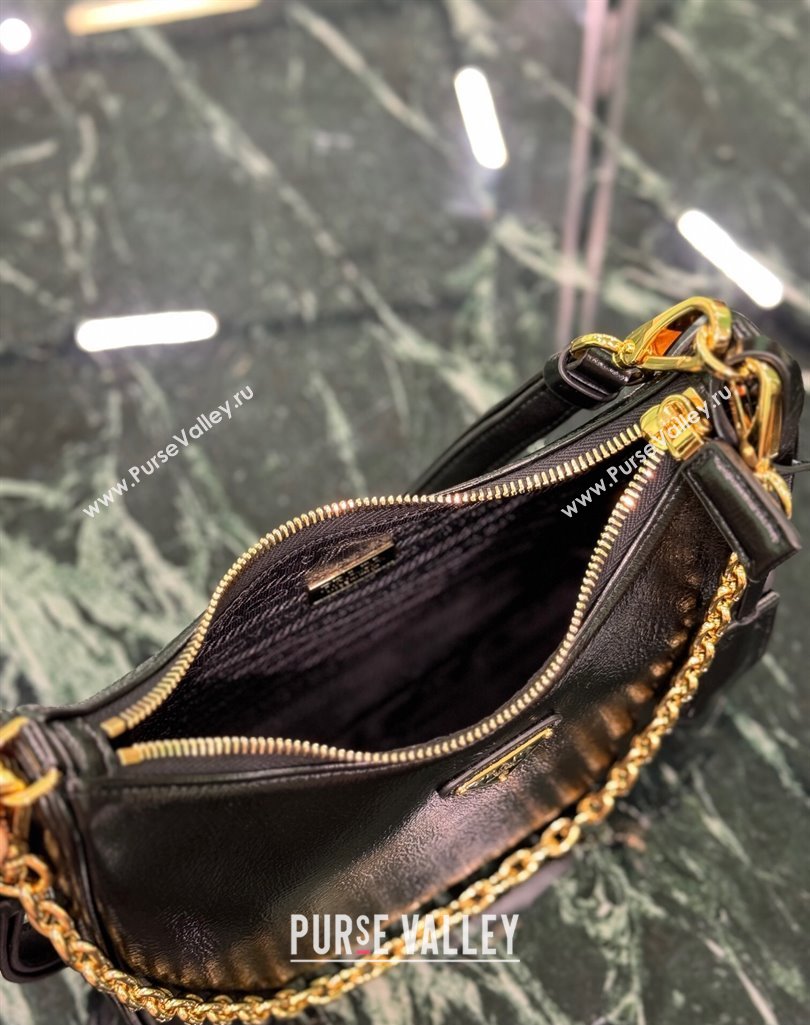 Prada Re-Edition mini Hobo bag in Patent Crinkled Leather Black 2025 1BC204 (YZ-250407056)