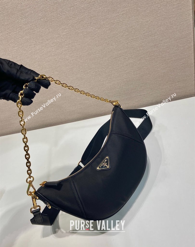 Prada Demi-lune Re-Nylon shoulder bag 1BH222 Black 2025 (YZ-250407061)