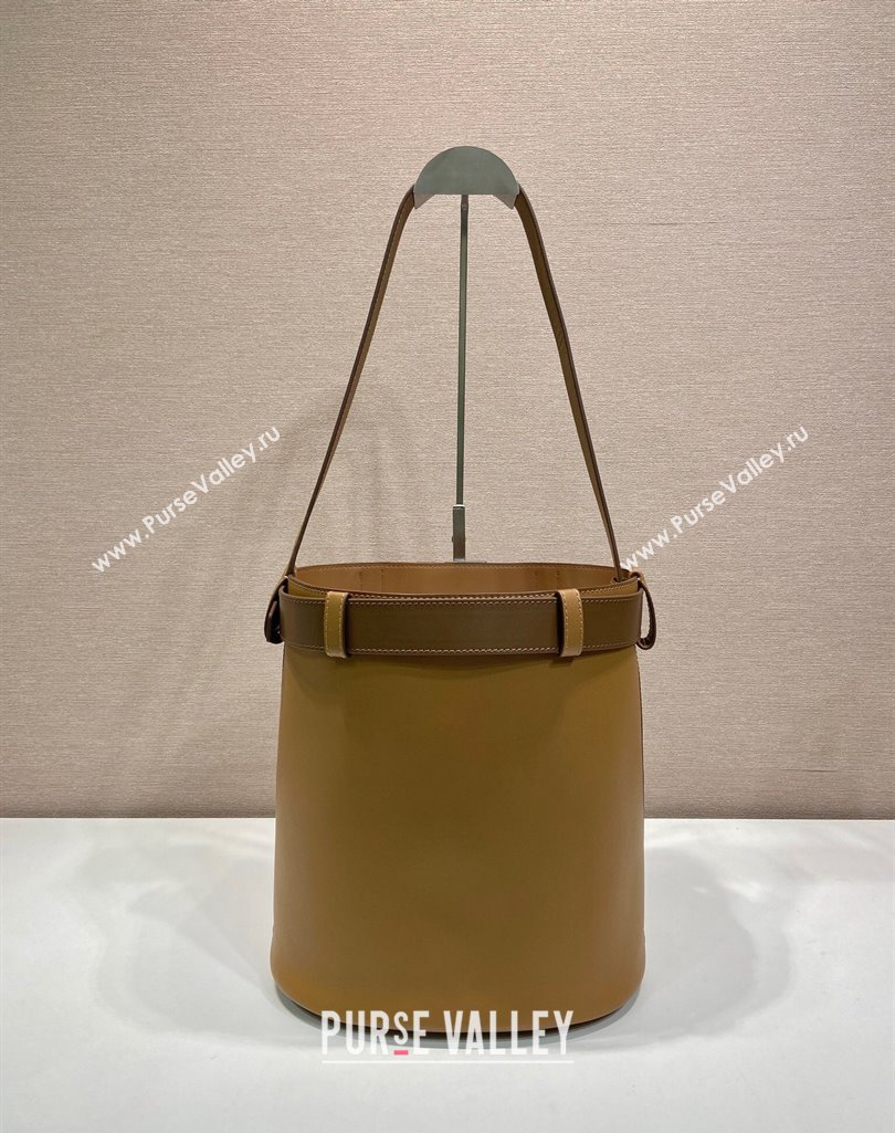 Prada Buckle leather bucket bag with belt 1BE085 Caramel Brown 2025 (YZ-250407067)