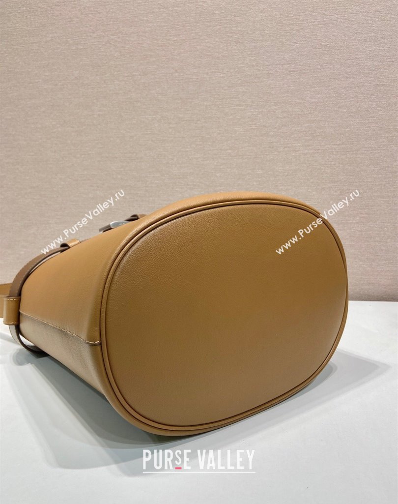 Prada Buckle leather bucket bag with belt 1BE085 Caramel Brown 2025 (YZ-250407067)