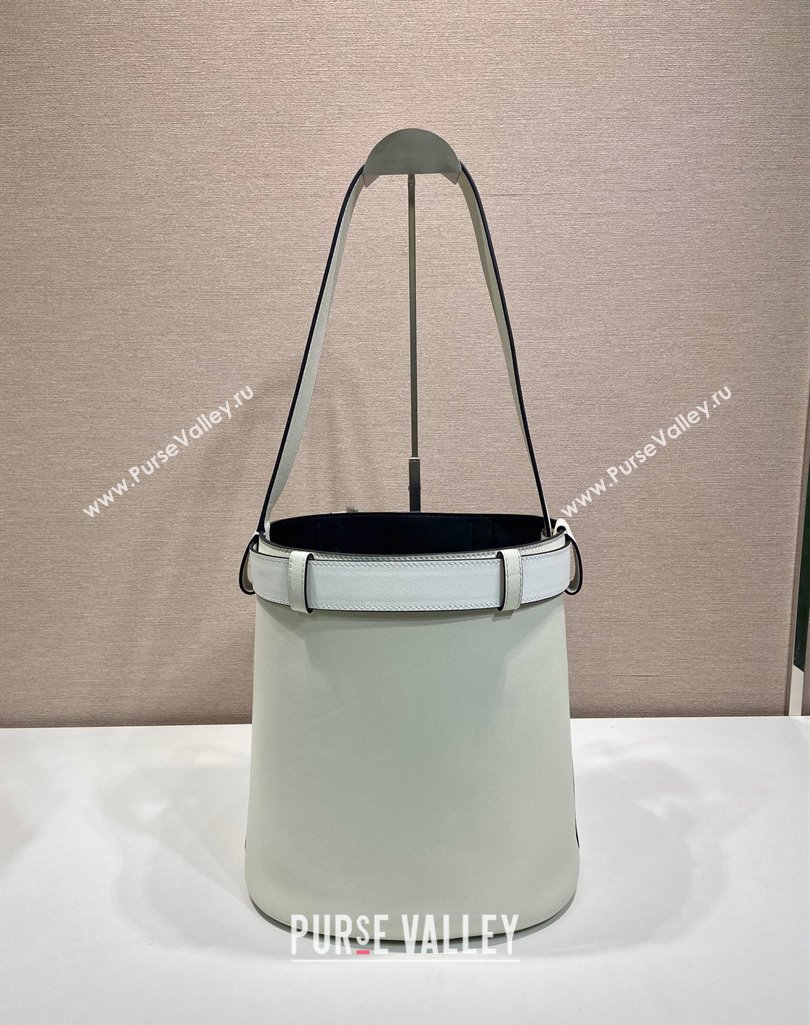 Prada Buckle leather bucket bag with belt 1BE085 White 2025 (YZ-250407068)