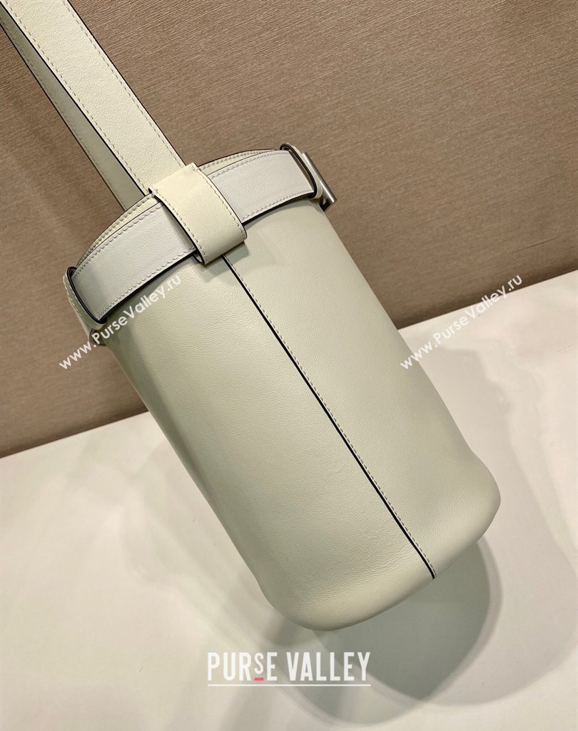 Prada Buckle leather bucket bag with belt 1BE085 White 2025 (YZ-250407068)