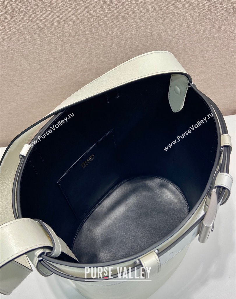 Prada Buckle leather bucket bag with belt 1BE085 White 2025 (YZ-250407068)