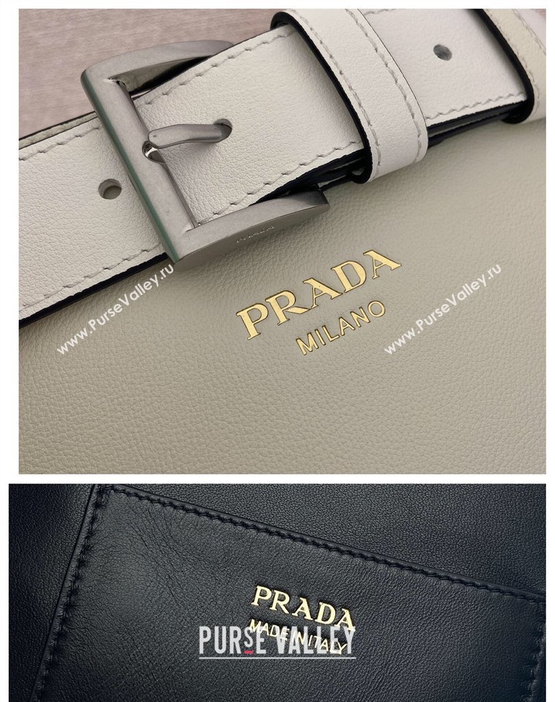 Prada Buckle leather bucket bag with belt 1BE085 White 2025 (YZ-250407068)