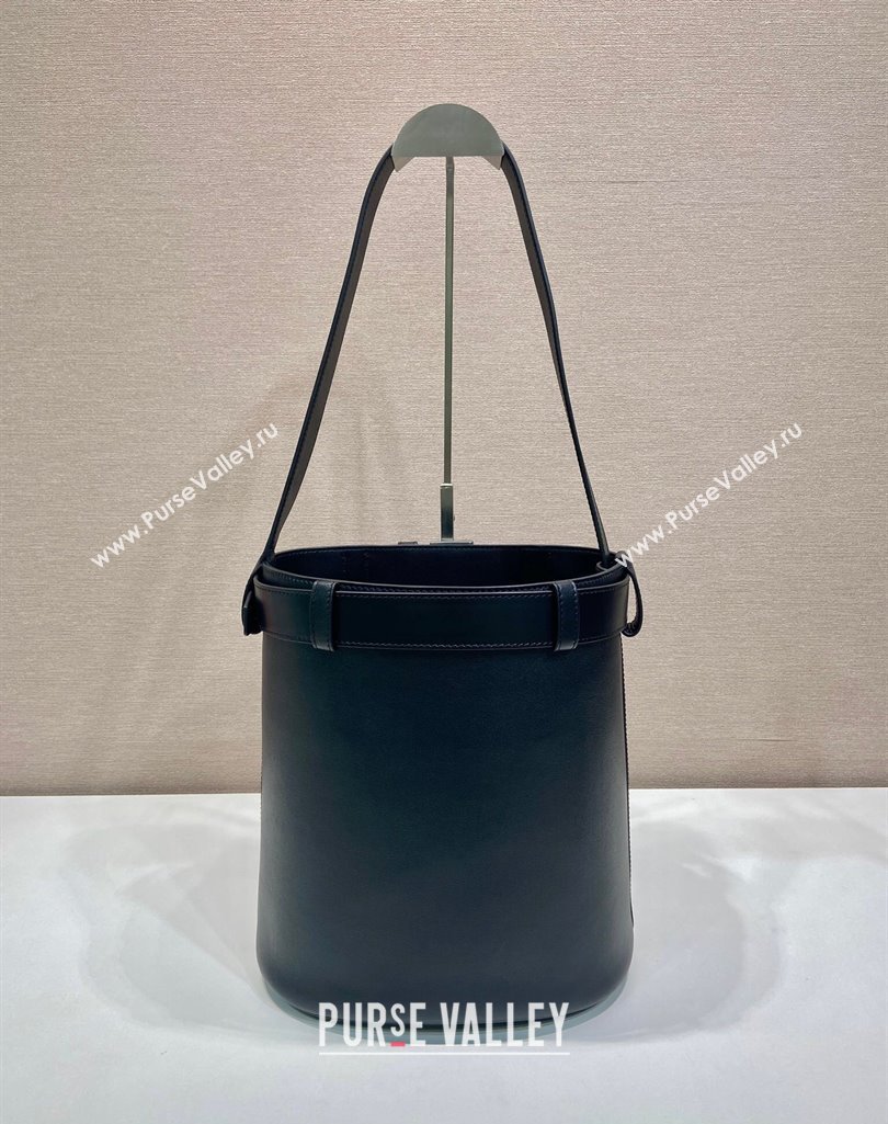 Prada Buckle leather bucket bag with belt 1BE085 Black 2025 (YZ-250407069)