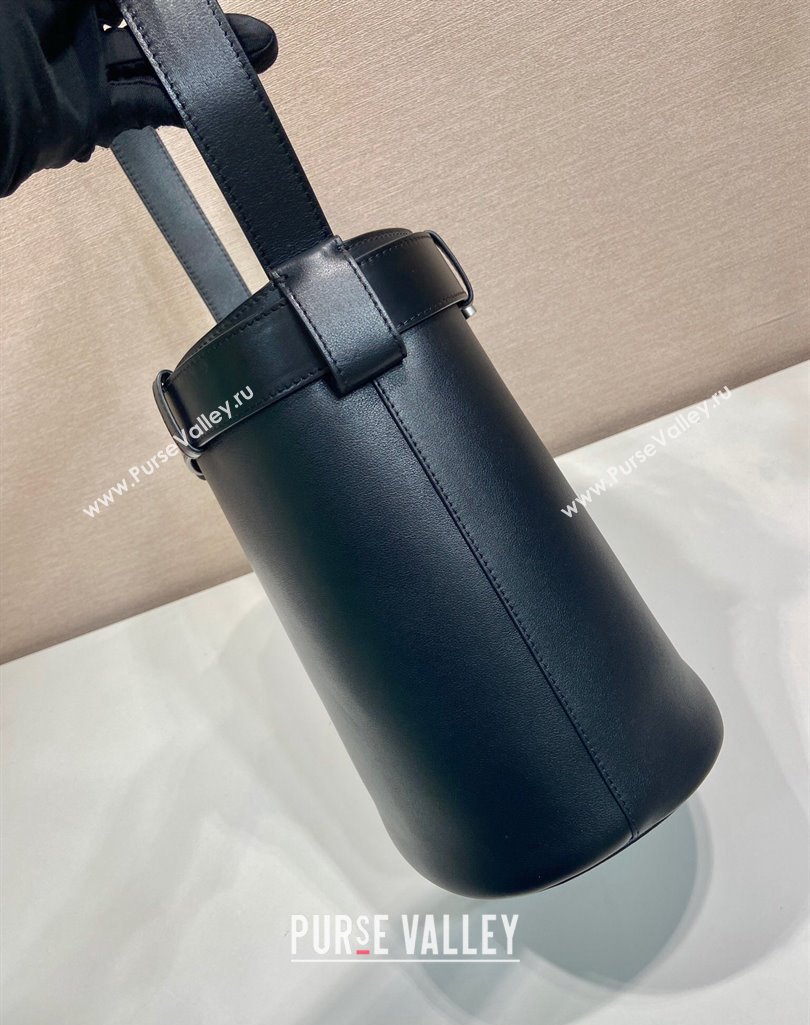 Prada Buckle leather bucket bag with belt 1BE085 Black 2025 (YZ-250407069)