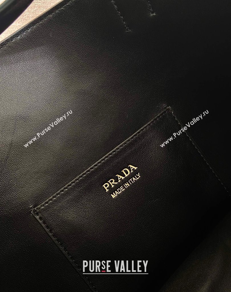 Prada Buckle leather bucket bag with belt 1BE085 Black 2025 (YZ-250407069)
