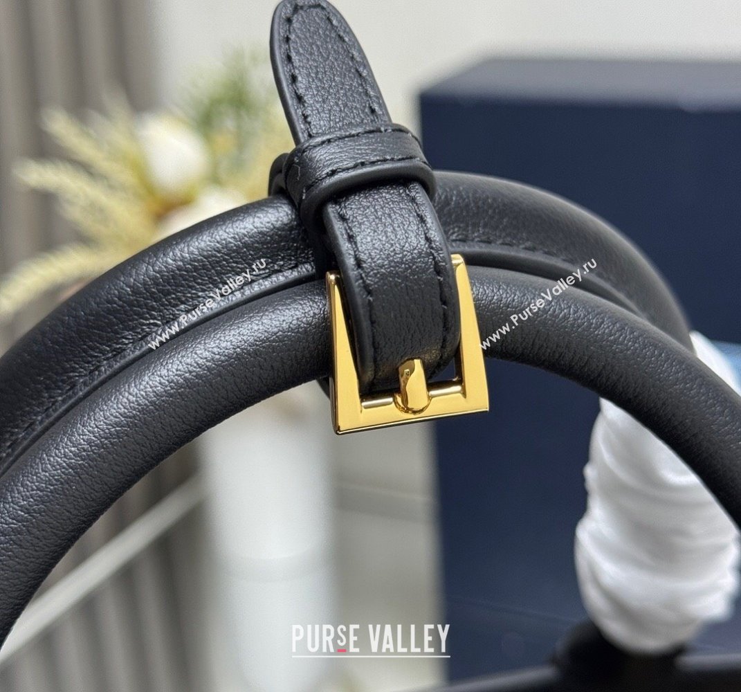 Prada Buckle medium handbag with belt in Leather and Crocodile Embossed 1BA434 Black 2025 (YZ-250407050)