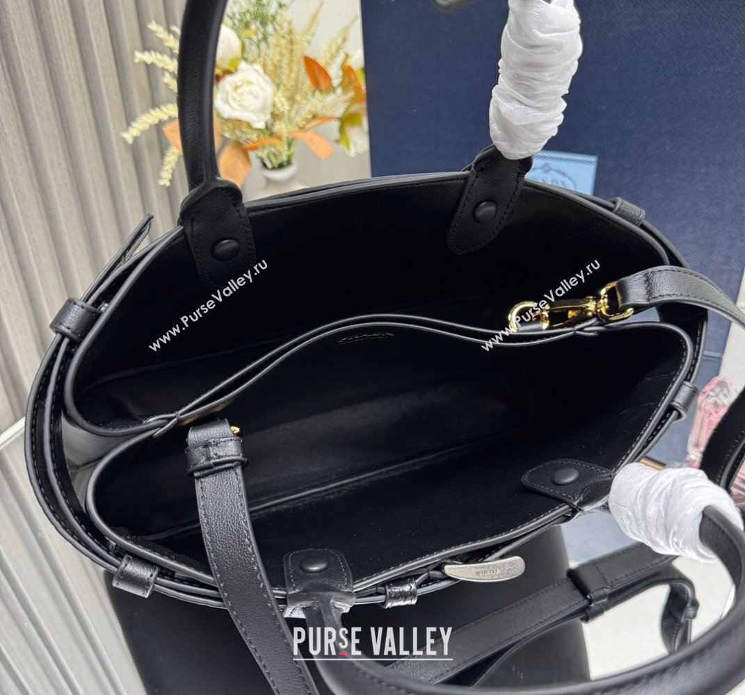 Prada Buckle medium handbag with belt in Leather and Crocodile Embossed 1BA434 Black 2025 (YZ-250407050)