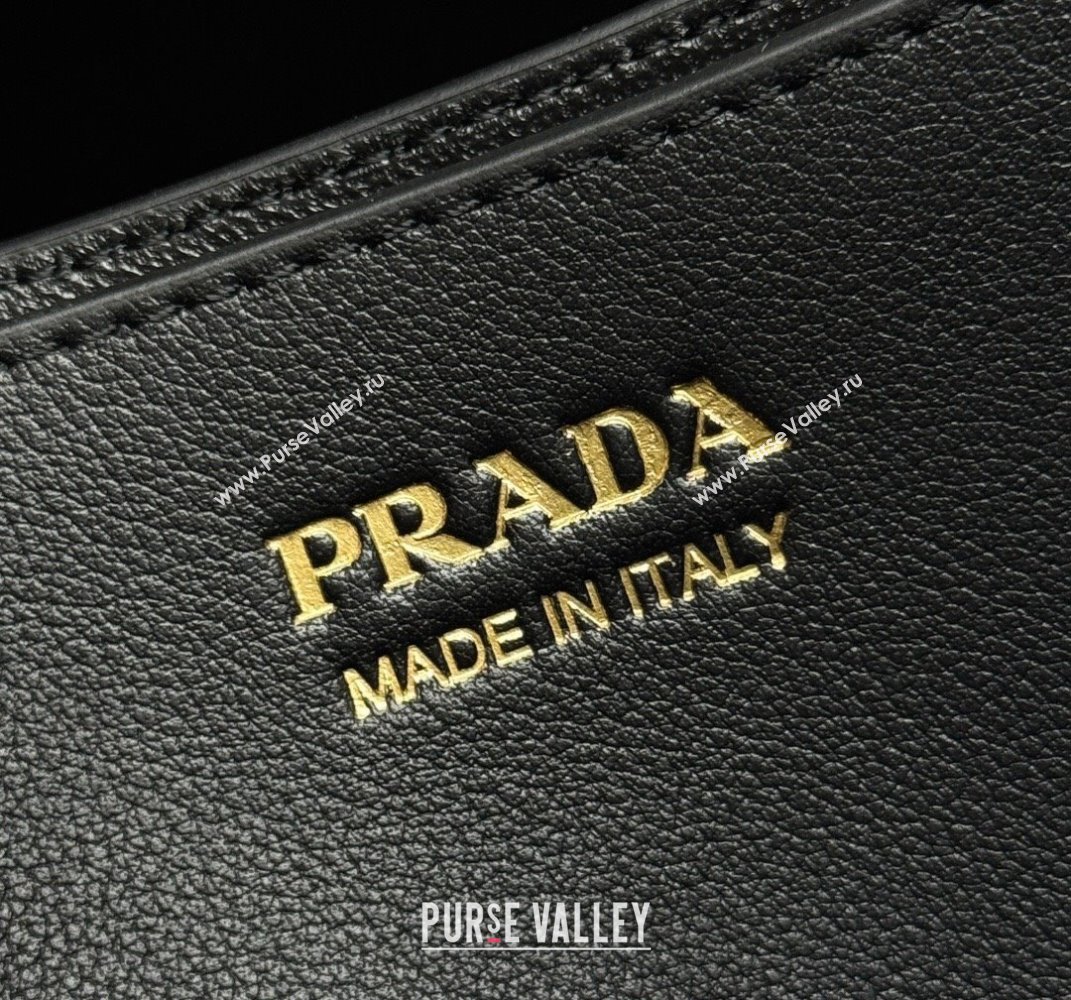 Prada Buckle medium handbag with belt in Leather and Crocodile Embossed 1BA434 Black 2025 (YZ-250407050)