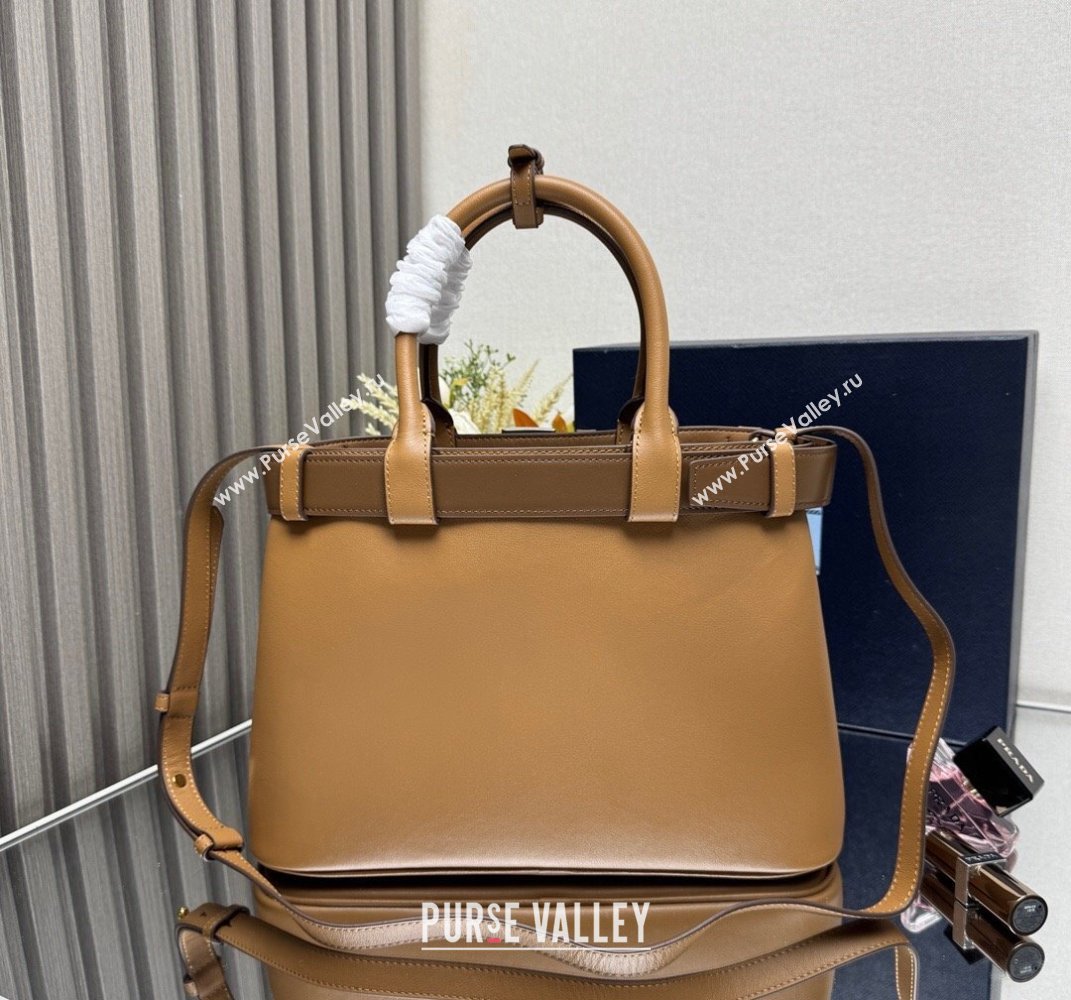 Prada Buckle medium leather handbag with belt 1BA434 Brown 2025 (YZ-250407051)