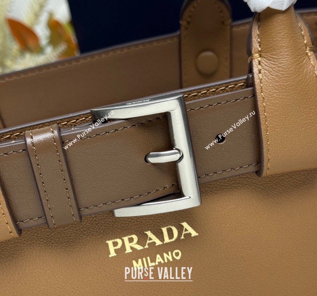 Prada Buckle medium leather handbag with belt 1BA434 Brown 2025 (YZ-250407051)