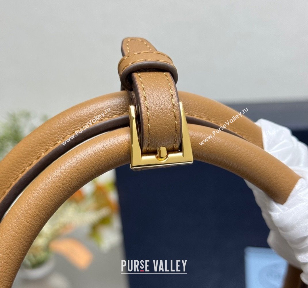 Prada Buckle medium leather handbag with belt 1BA434 Brown 2025 (YZ-250407051)