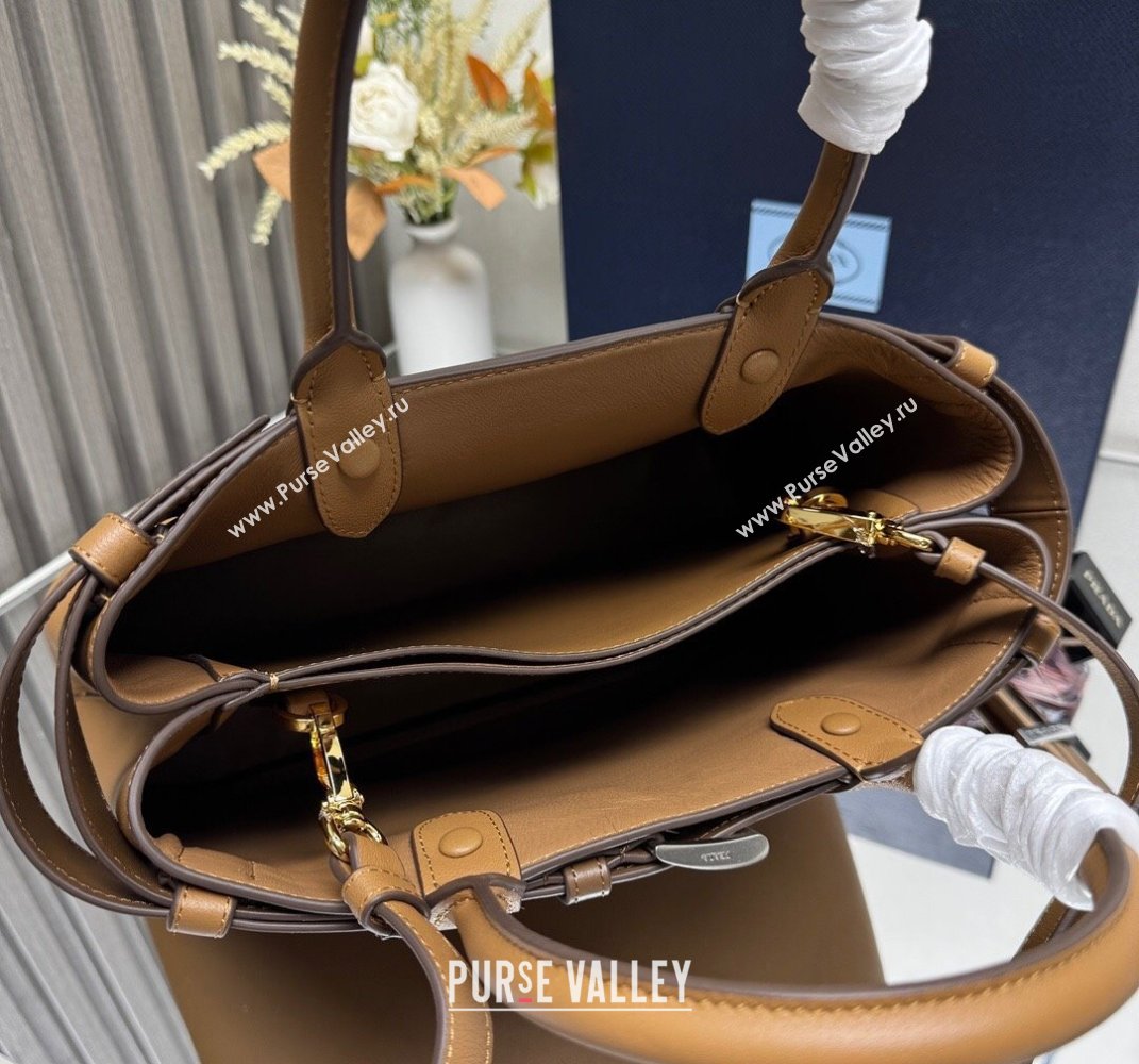 Prada Buckle medium leather handbag with belt 1BA434 Brown 2025 (YZ-250407051)