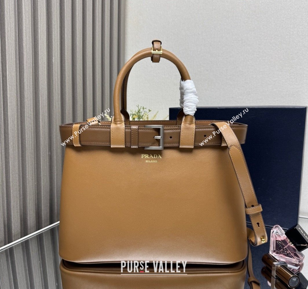 Prada Mens Buckle medium leather handbag with buckle belt Brown 2025 1BA417 (YZ-250407052)