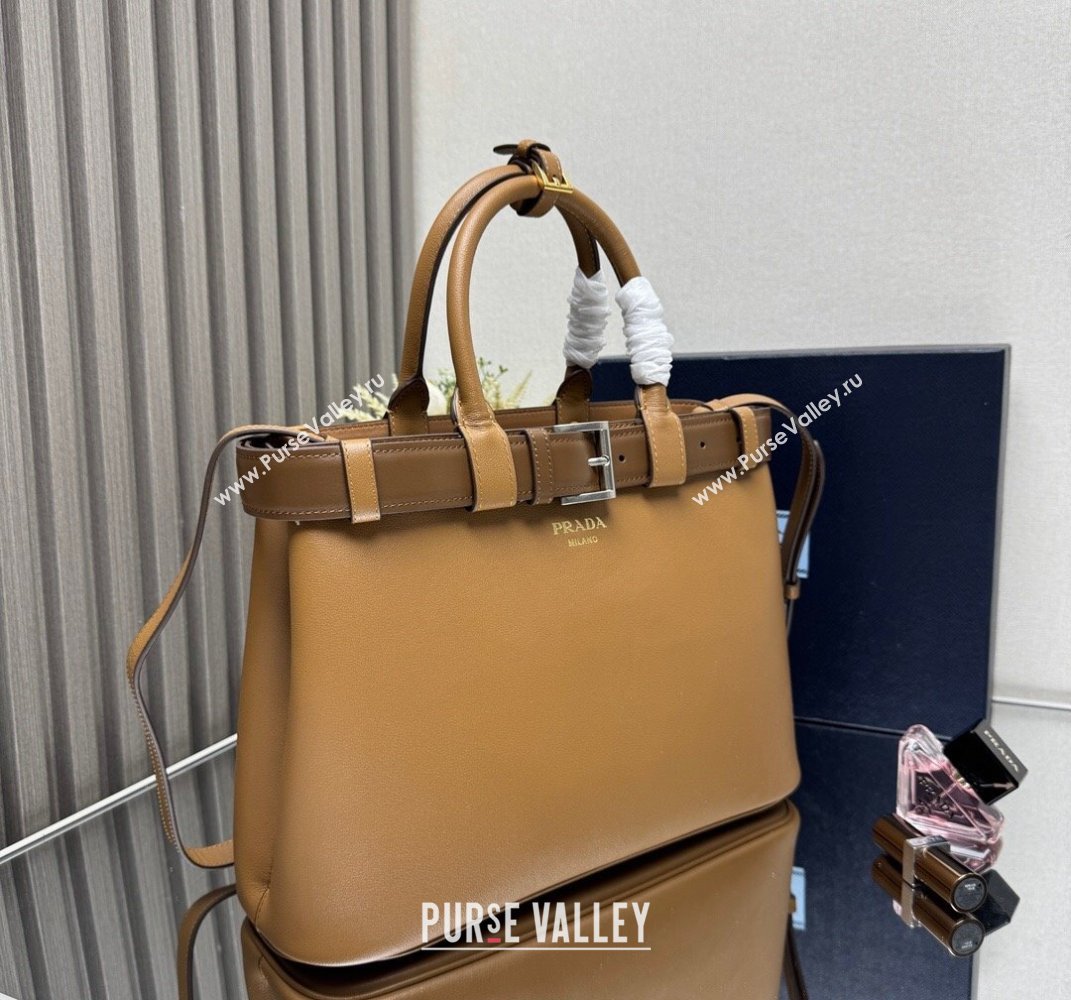 Prada Mens Buckle medium leather handbag with buckle belt Brown 2025 1BA417 (YZ-250407052)