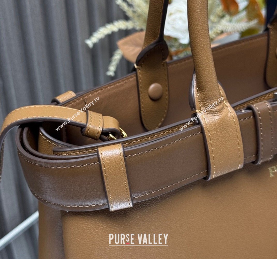 Prada Mens Buckle medium leather handbag with buckle belt Brown 2025 1BA417 (YZ-250407052)