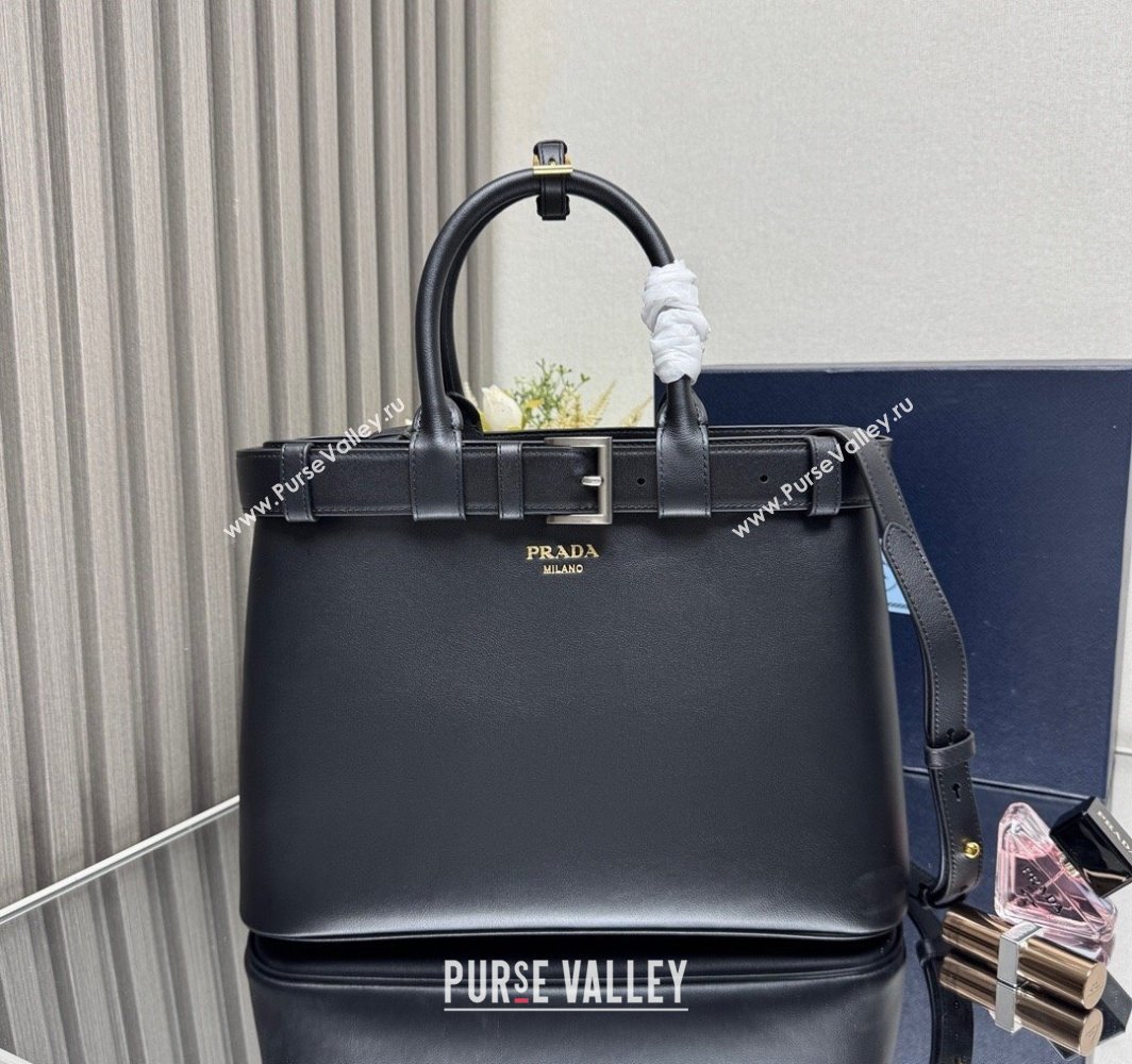 Prada Mens Buckle medium leather handbag with buckle belt Black 2025 1BA417 (YZ-250407053)