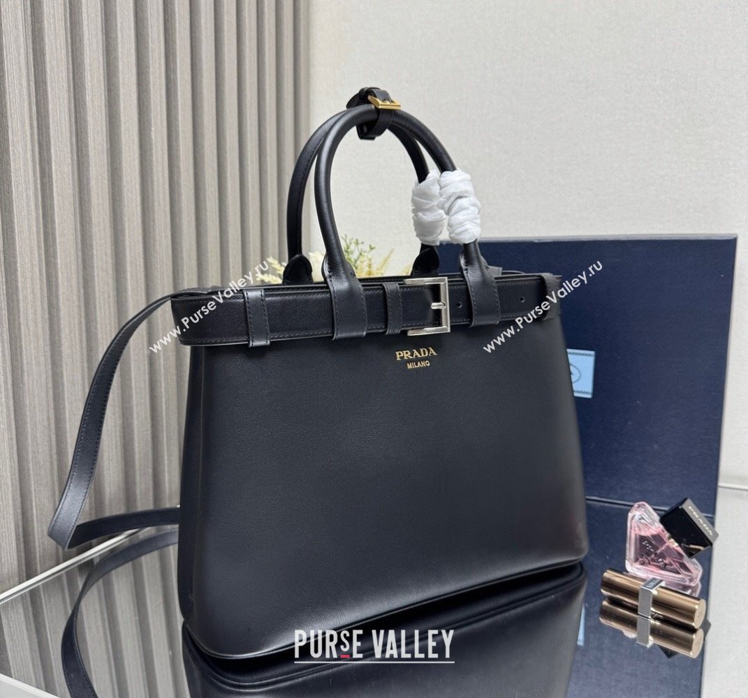 Prada Mens Buckle medium leather handbag with buckle belt Black 2025 1BA417 (YZ-250407053)