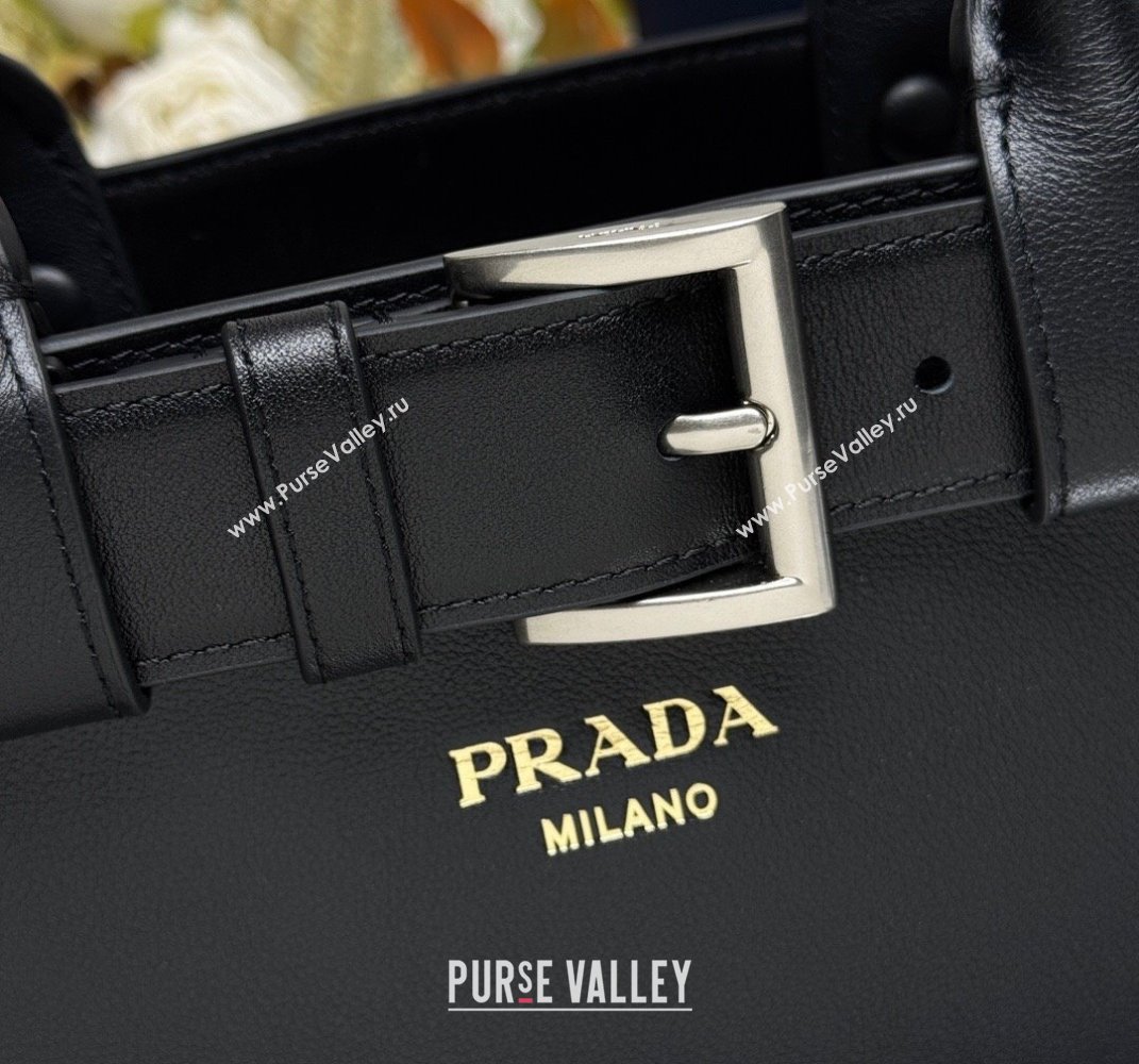 Prada Mens Buckle medium leather handbag with buckle belt Black 2025 1BA417 (YZ-250407053)