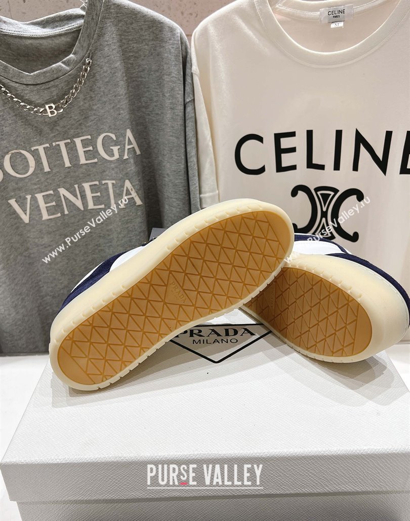 Prada Downtown Bold Nappa Leather and Suede Sneakers White/Blue 2025 1E792M (MD-250424094)