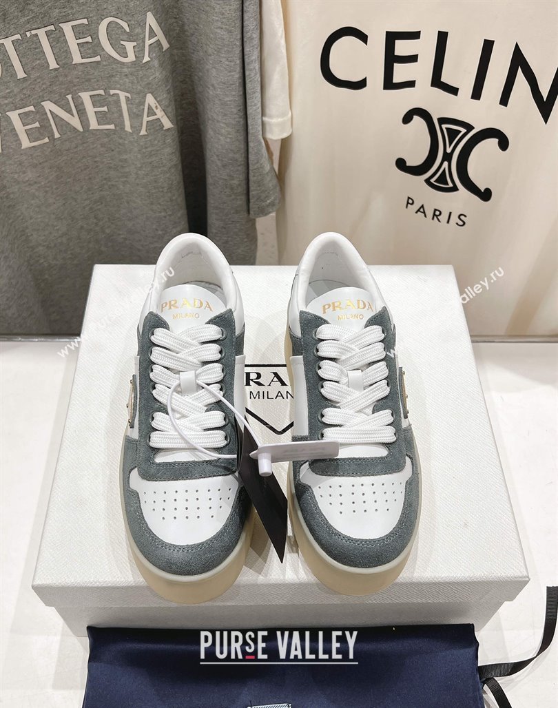 Prada Downtown Bold Nappa Leather and Suede Sneakers White/Grey 2025 1E792M (MD-250424095)
