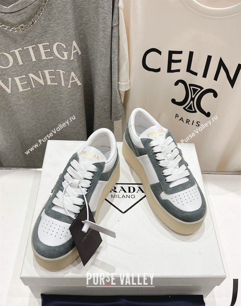 Prada Downtown Bold Nappa Leather and Suede Sneakers White/Grey 2025 1E792M (MD-250424095)