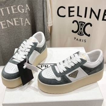 Prada Downtown Bold Nappa Leather and Suede Sneakers White/Grey 2025 1E792M (MD-250424095)